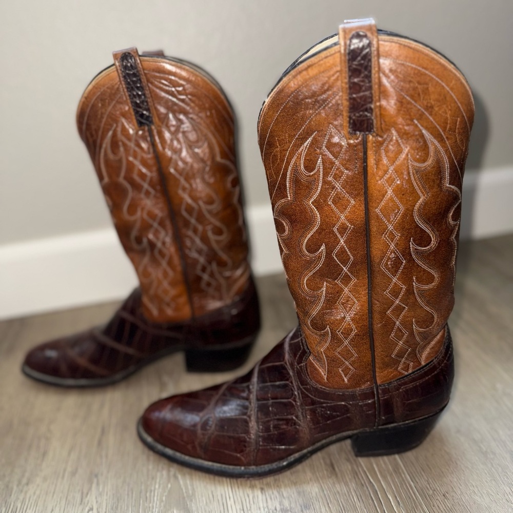 Dan Post Two-Tone Leather Cowboy Boots - Picture 3 of 12